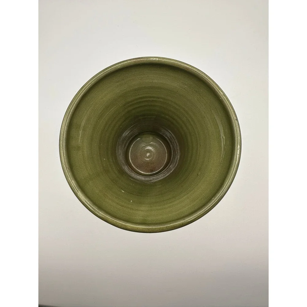 Diana Fayt Synergy Designs Green Pottery Vase Artist Signed Made in Hungary 6in